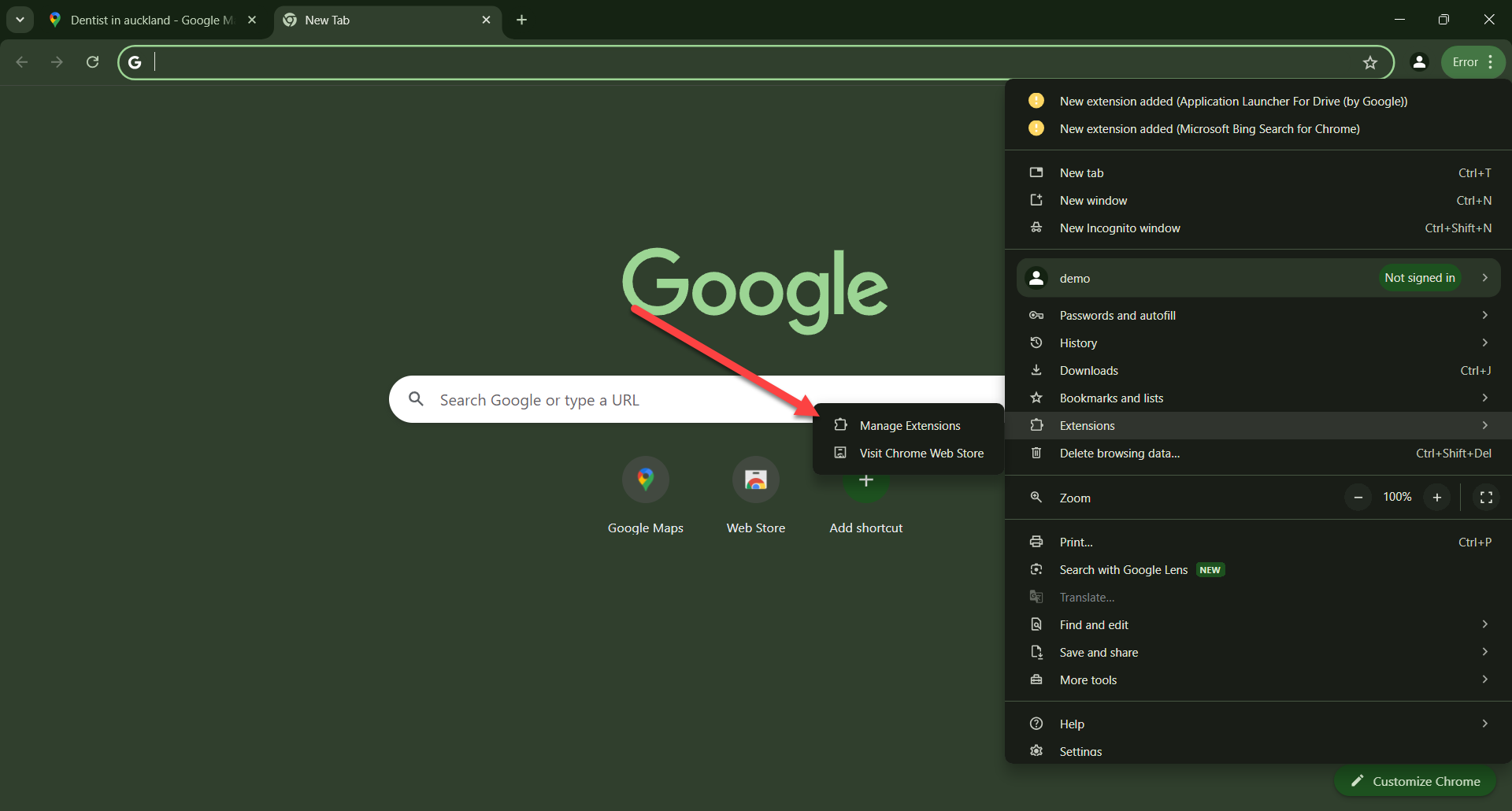 Open Chrome Extensions