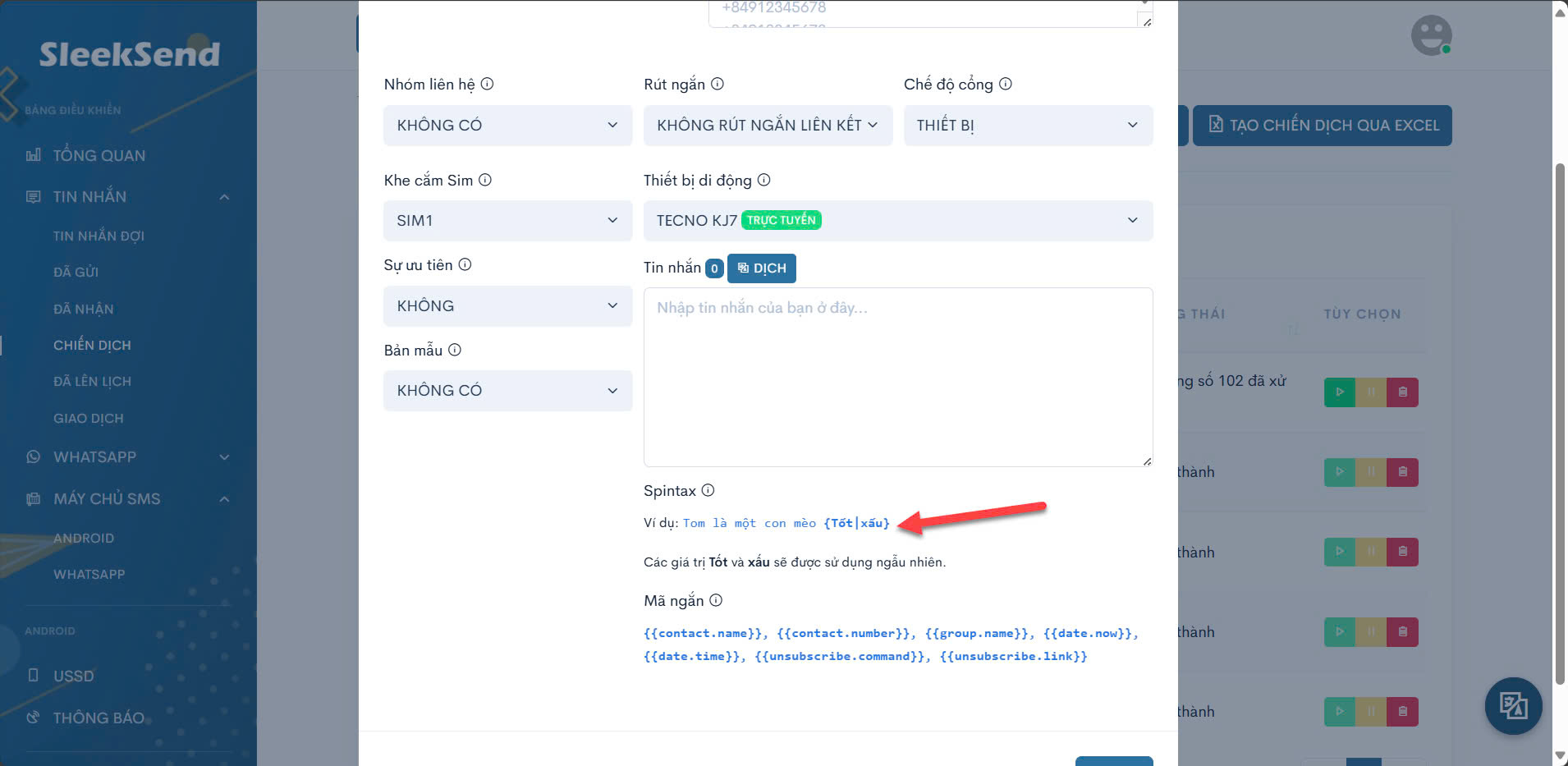 Ví dụ sử dụng Spintax