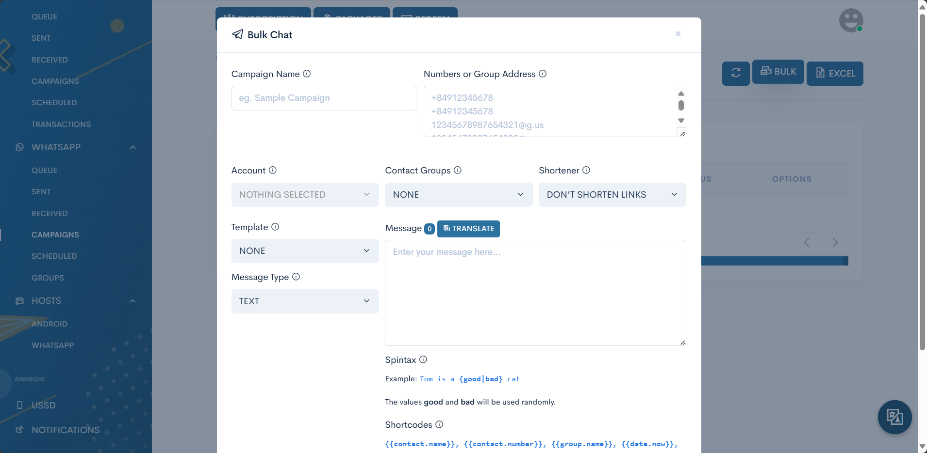Biểu mẫu Chiến dịch WhatsApp